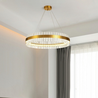 1 Light Ring Chandelier Lamp Gold Glass Chandelier Light for Living Room