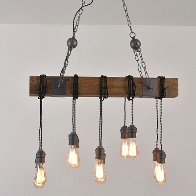 10 Bulbs Chandelier Lighting Fixtures Wooden Hanging Pendant Lights