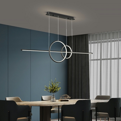 Nordic Minimalist Strip Island Light LED Linear Chandelier for Living Room