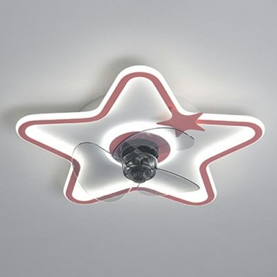 Pink Star Ceiling Fan Acrylic Flush Mount Lighting Fixtures for Girl's Room