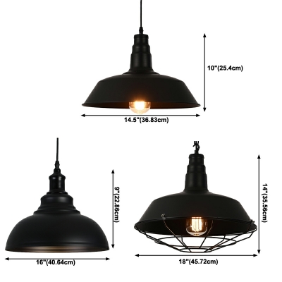 1 Light Bowl Drop Pendant Industrial Style Metal Pendant Light in Black