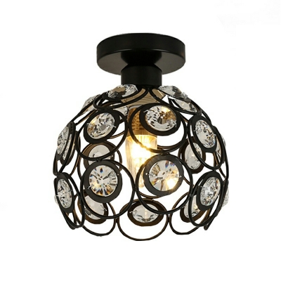 1 Light Crystal Modern Ceiling Light Cage Metal Ceiling Fixture for Stairs
