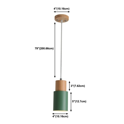 1-Light Hanging Lights Minimalist Style Cylinder Shape Wood Suspension Pendant