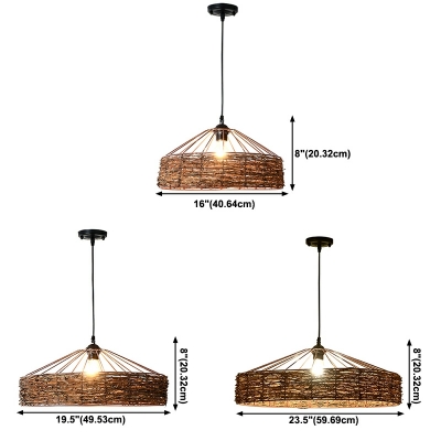 1 Light Pendant Lighting Rattan Weaving Cone Hanging Lamp for Dining Room