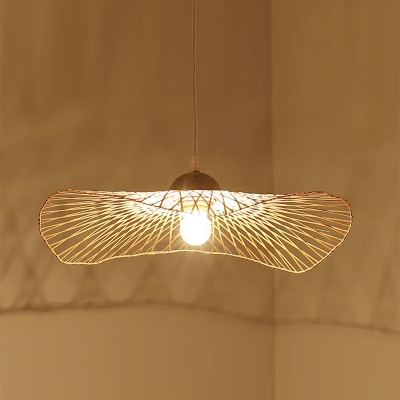Asian Style Straw Hat Pendants Light Fixtures Wood Hand-Woven Ceiling Light for Dining Room