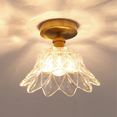 Glass Shade Flush Mount Lighting Single Bulb Flush Mount Ceiling Light Fixture in Brass