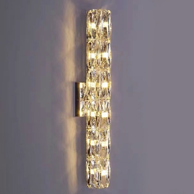 Modern Style Cylindrical Wall Lamps Fluted Crystal 4-Lights Wall Sconce Lights in Gold