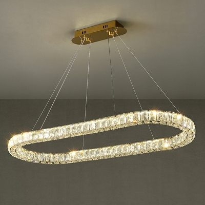 Oval Island Lights Modern Style Crystal 1-Light Island Lamps in Gold