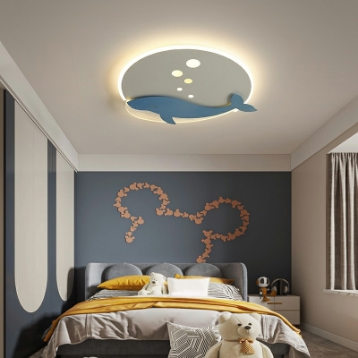 1-Light Close To Ceiling Chandelier Kids Style Round Shape Metal Flush Mount Light
