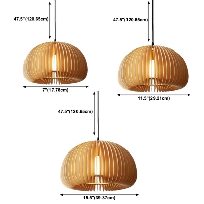 1-Light Hanging Ceiling Lights Minimalist Style Dome Shape Wood Suspension Pendant