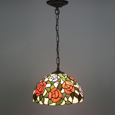 1-Light Hanging Ceiling Lights Tiffany Style Dome Shape Metal Pendant Light Fixture