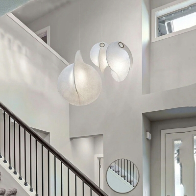 1 Light White Pendant Lighting Globe Silk Hanging Lamp for Dining Room