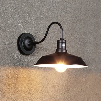 Black Outdoor Wall Lamp 1 Light Metal Warehouse Shade Wall Light