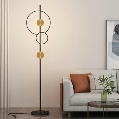 Black Ring Floor Light Modern Style Metal 2 Lights Nightstand Lamp