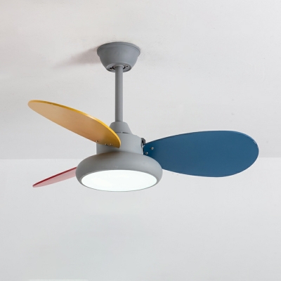 Modern LED Semi-Flushmount Light Cartoon Children Semi Flush Fan Light