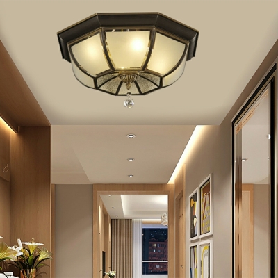 Traditional Octagonal Flush Mount Ceiling Light Fixtures Glass Panes Flush Mount Lamp