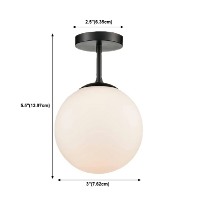 1 Light Semi Flush Light White Glass Globe Semi Flush Mount