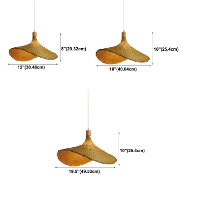 Asian Style 1-Bulb Pendant Rattan Straw Hat Hanging Lamp for Restaurant