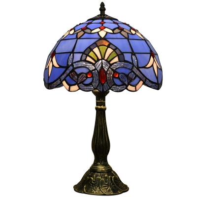 Bule Table Lamp Baroque Style 1-Head Stained Art Glass Nightstand Lamp