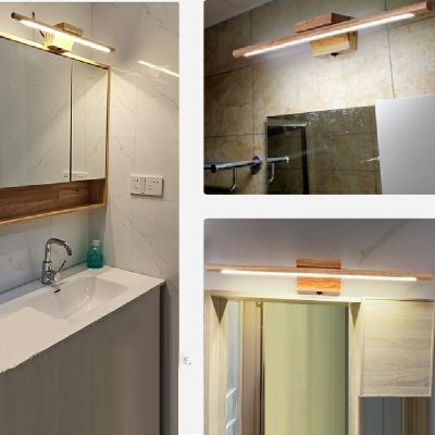 LED Wood Vanity Light Modern Bathroom Bedroom Wall Mounted Mirror Front