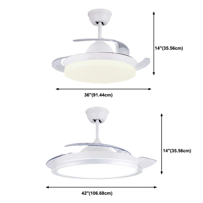 Modern Style 1-Light White Semi Mount Lighting Acrylic Semi Fan Flush for Living Room Bedroom