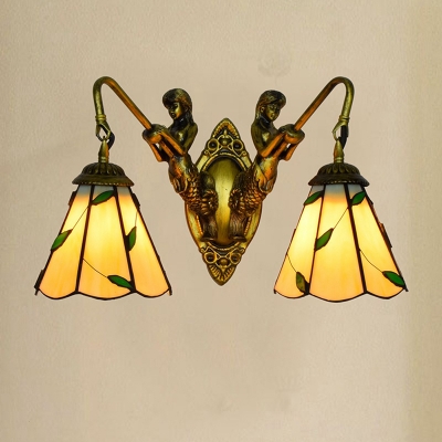 Tiffany Style Wall Lighting Countryside leaves Creative Glass 2 Heads Wall Mount Fixture