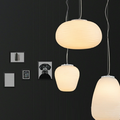 White Glass Hanging Pendant Lights Modern Drum Down Lighting for Living Room