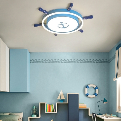 2-Light Flush Light Fixtures Kids Style Rudder Shape Metal Ceiling Mounted Lights