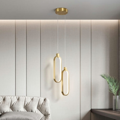 2-Light Hanging Lamp Kit Minimalism Style Oval Shape Metal Pendant Ceiling Lights