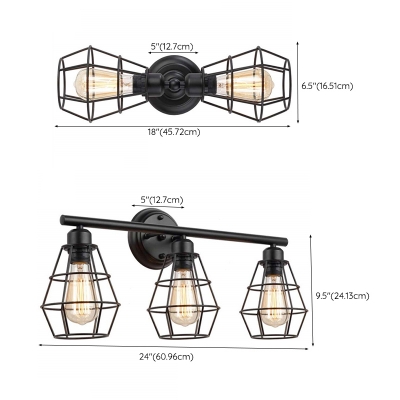 3-Light Wall Mount Lighting Industrial Style Geometric Shape Metal Sconce Light Fixtures