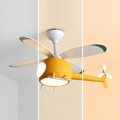 Airplane Shape Fan Lighting Metal LED Kid's Bedroom Flush Mount Ceiling Fan