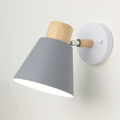 Single Bulb Sconce Light Fixture Barrel Shape Wood & Metal Wall Mount Lamp