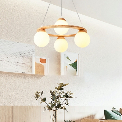 7-Light Flush Light Fixtures Contemporary Style Ball Shape Wood Ceiling Mounted Lights