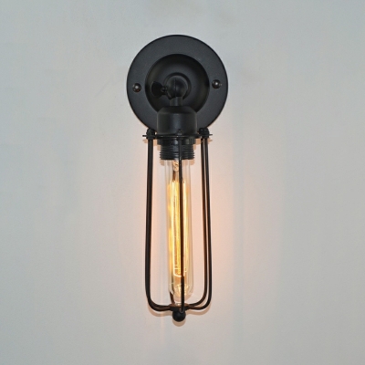 Black Wall Light Fixture with Cage Shade Industrial Indoor Wall Sconce