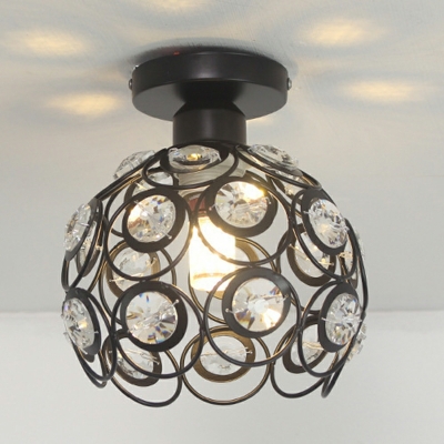Crystal and Metal Semi Flush Ceiling Light Fixtures Globe Flush Ceiling Lights for Living Room