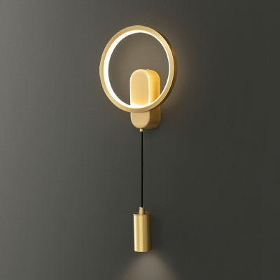 Ring and Cylinder Shape Wall Sconce Lighting Brass Wall Mounted Lighting