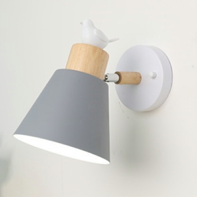 Single Bulb Sconce Light Fixture Barrel Shape Wood & Metal Wall Mount Lamp
