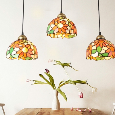 Sunflower Shape Pendant Lighting with Art Glass Shade Hanging Light Fixture in Orange