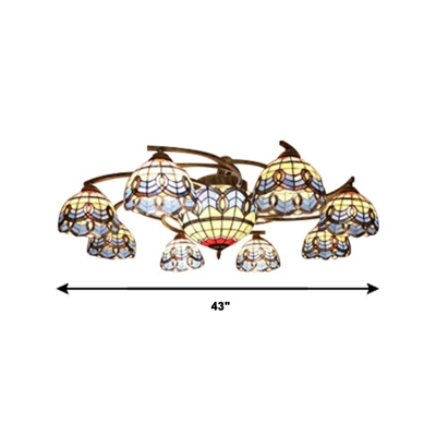 Tiffany Baroque Style Blue Stained Glass 6/9 Lights Semi Flush Mount Ceiling Light for Living Room