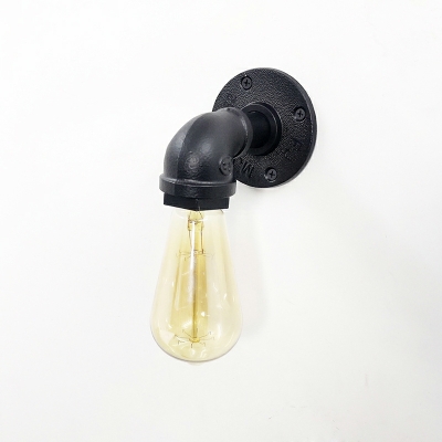 Water Pipe Sconce Light Fixture Single Bulb Industrial Wall Sconce in Black