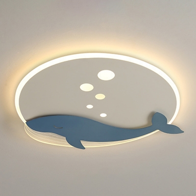 1-Light Ceiling Mount Chandelier Contemporary Style Whale Shape Metal Flushmount Lighting