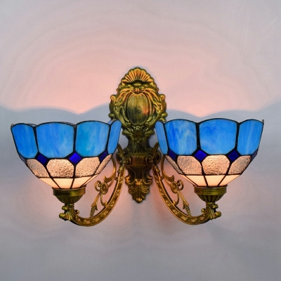 2-Light Sconce Lights Tiffany Style Bowl Shape Metal Vanity Wall Light