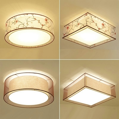 4-Light Flush Light Fixtures Traditional Style Drum Shape Metal Ceiling Mounted Lights