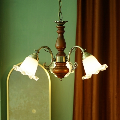Wood and Glass Chandelier Lighting Fixtures Modern Suspension Light for Living Room