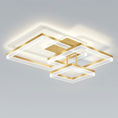 2-Light Semi Flush Light Fixtures Modern Style Square Shape Metal Ceiling Mounted Lights
