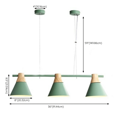 3-Light Ceiling Lamp Minimalism Style Cone Shape Metal Hanging Light Fixtures