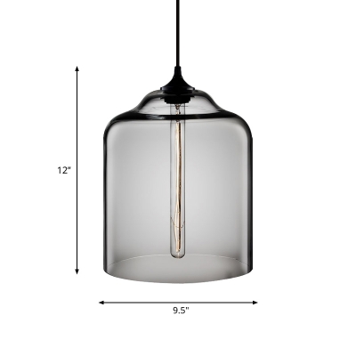 Beaker-Esque/Spherical Snack Bar Pendant Loft Style Clear/Amber/Blue Glass 1-Light Black Ceiling Hang Light