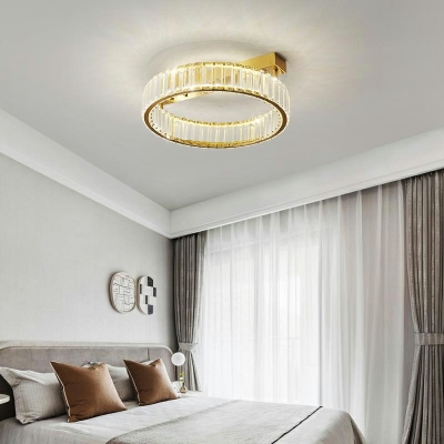 Round Crystal Semi Flush Ceiling Light Fixtures Modern LED Ceiling Flush Mount Lights for Living Room