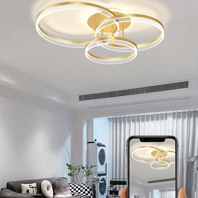 1-Light Semi Flush Light Fixtures Minimalistic Style Ring Shape Metal Ceiling Mounted Lights