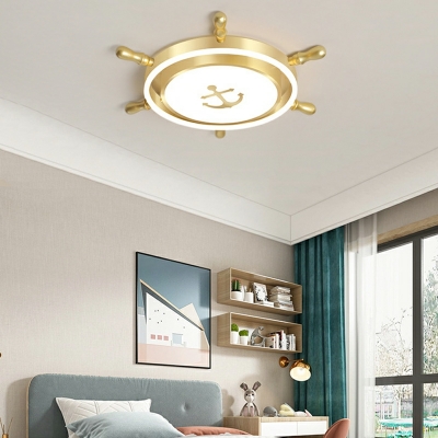 2-Light Flush Light Fixtures Kids Style Rudder Shape Metal Ceiling Mounted Lights